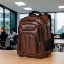 Mochila de Costas Couro Executiva Premium 18,5'' com Porta Notebook e 4 Divisórias