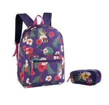 Mochila De Costas Cross Style Flores Com Estojo Duplo -Lilás Mochila De Costas Cross Style Flores Com Estojo Duplo -Lilás