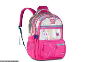 Mochila de Costas Escolar Feminina Rebecca Bonbon Holo Shine 17,5 Rosa