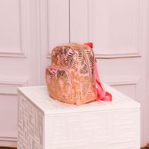 Mochila de Costas Feminina Brilhosa Folhas Passeio Rosa
