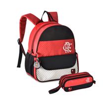 Mochila De Costas Flamengo Com Estojo Duplo Rubro Negro