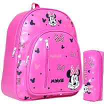 Mochila de costas infantil feminina da minnie com estojo para escolinha creche passeio prézinho