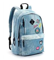 Mochila De Costas Jeans Com Patches Bordados - Seanite