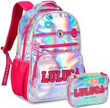 Mochila De Costas Luluca Holográfica com Estojo Box Escolar
