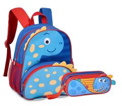 Mochila de Costas Oficial Clio Pets Dinossauro com Estojo Duplo Original