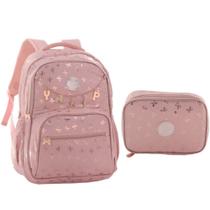 Mochila De Costas Passeio Escolar Metalizado Luxo Juvenil 18” Com Estojo Estampa Borboleta Feminina Mochila De Costas Passeio Escolar Metalizado Luxo Juvenil 18” Com Estojo Estampa Borboleta Feminina