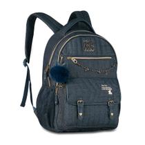 Mochila de Costas Rebecca Bonbon Denim Vintage Jeans RB27027 Escolar Feminina Juvenil Grande