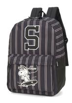 Mochila de Costas Snoopy Colegial Listras Preta Original Mochila de Costas Snoopy Colegial Listras Preta Original
