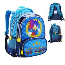 Mochila De Costas Sonic Speed Menino Infantil Juvenil Escolar Passeio 3 Divisórias - Denlex