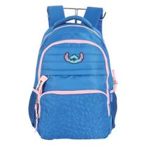 Mochila De Costas Stitch Escolar Infantil Laptop Azul Com Rosa