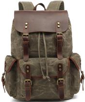 Mochila de couro HuaChen para homens em lona encerada Army Green XL Mochila de couro HuaChen para homens em lona encerada Army Green XL