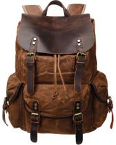 Mochila de couro HuaChen para homens em lona encerada marrom 50,7 L Mochila de couro HuaChen para homens em lona encerada marrom 50,7 L