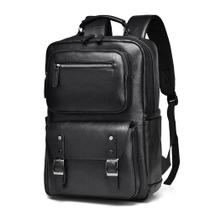Mochila de couro PU para laptop, viagens de negócios, masculina, preta