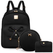 Mochila de couro Vbiger para meninas com 2 bolsas pretas