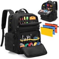 Mochila de ferramentas Rexmica para homens com 3 bolsas de ferramentas pretas Mochila de ferramentas Rexmica para homens com 3 bolsas de ferramentas pretas