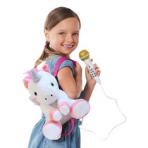 Mochila de karaokê de pelúcia com microfone e alto-falante para crianças