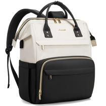 Mochila de laptop LOVEVOOK para mulheres, moda, negócios, mochilas para computador, bolsas de viagem, bolsa, mochila de trabalho para médicos e enfermeiras com porta USB, serve para laptop de 17 polegadas, bege-preto