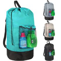 Mochila de lavanderia Trail Maker turquesa com bolso de malha grande