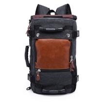 Mochila De Lona E Couro Grande Viagem Luxo 35l Tipo Bolsa