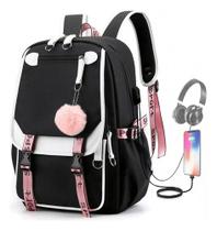 Mochila de moda juvenil estilo coreano Kawaii com porta USB Mochila de moda juvenil estilo coreano Kawaii com porta USB