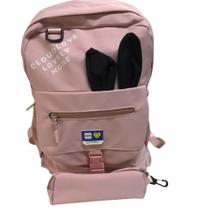 Mochila de Nylon com Estojo, Orelhas de Coelhinho Ideal para Escola e Viagem Fofinho