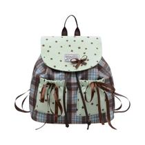 Mochila De Ombro Duplo Verde Menta Com Estampa Xadrez E Laço Para Estudantes Mochila De Ombro Duplo Verde Menta Com Estampa Xadrez E Laço Para Estudantes