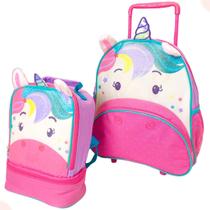 Mochila de Rodinha c/ Lancheira Térmica Infantil Unicórnio
