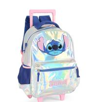 Mochila de Rodinha Carrinho Stitch Prata Holográfica