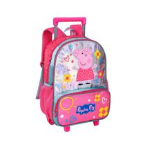 Mochila De Rodinha Com Alças Escolar Peppa Pig Em Pelinho Macio Holográfica Infantil Ideal Para Escola e Passeios Clio