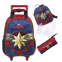 Mochila de Rodinha, com Estojo e lancheira Capitã Marvel