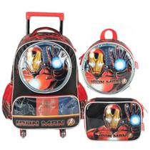 Mochila de Rodinha com Luz Estojo Lancheira Homem de Ferro Mochila de Rodinha com Luz Estojo Lancheira Homem de Ferro