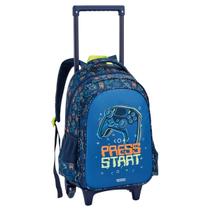 Mochila de Rodinha Escolar Infantil Menino Press Start Azul Mochila de Rodinha Escolar Infantil Menino Press Start Azul