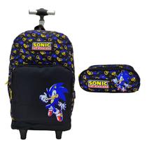 Mochila de Rodinha + Estojo Duplo Sonic 47532 - Juvenil