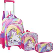 Mochila De Rodinha Estojo E Lancheira Rosa Unicórnio Yepp