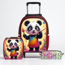 Mochila de Rodinha Infantil Kit Escolar Lancheira e Estojo Bolsa Grande