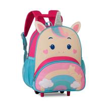 Mochila de Rodinha Infantil Menina Menino Escolar Estampa Unicórnio Rosa