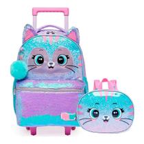 Mochila De Rodinha + Lancheira Térmica Pack Me Cat Brilhosa