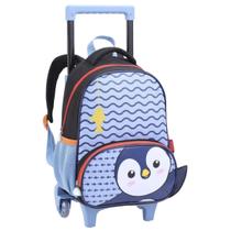 Mochila de Rodinha Media 14L Escola Creche Infantil Fofo Menino Pinguim