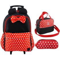 Mochila de Rodinha Menina infantil + Estojo + Lancheira Térmica Escolar