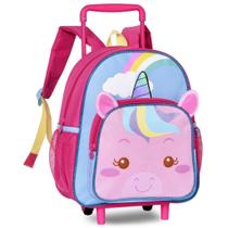 Mochila De Rodinha Pequena Creche Escola Passeio Infantil 0 A 4 Anos Menina Unicórnio Rosa