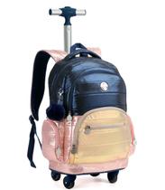 Mochila De Rodinha Seanite Metalizada Azul E Rosa