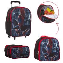 Mochila de Rodinha Spider Man Juvenil Grande Estojo + Bolsa