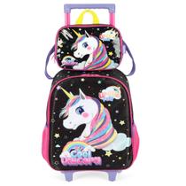 Mochila De Rodinha Unicornio Violeta e Lancheira Térmica