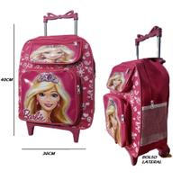 Mochila de Rodinhas Barbie Exclusiva Bolsa Escolar Infantil TAM GRANDE C/ Bolsos