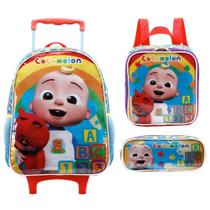 Mochila de Rodinhas Cocomelon Lancheira Térmica e Estojo