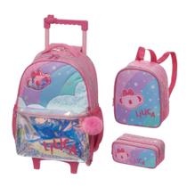 Mochila de Rodinhas com Lancheira e Estojo Lilica Super Star