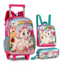 Mochila de Rodinhas Costas Escolar Gatinha Nini + Lancheira E Estojo - Clio