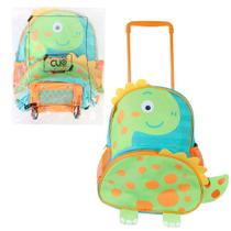 Mochila de Rodinhas Creche Infantil Menino Passeio Dinossauro Verde Alça Reforçada