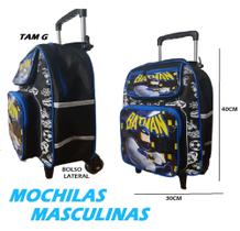 Mochila De Rodinhas Diversos Personagens Infantil C/ Bolso Lateral e Frontal para Menina e Menino