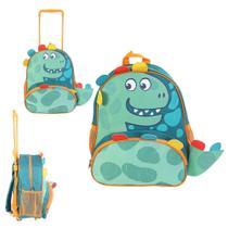 Mochila de Rodinhas e Bolso Escolar Dino Verde 14 Litros